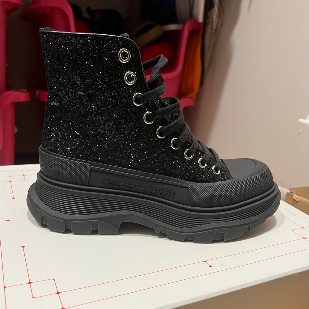 Alexander McQueen “Tread Slick glitter ankle boots”